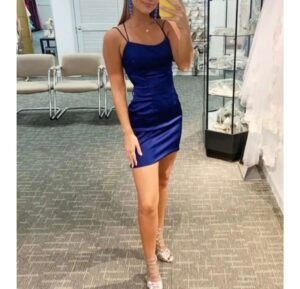 Royal Blue Satin Cross-Strap Mini Bodycon Dress