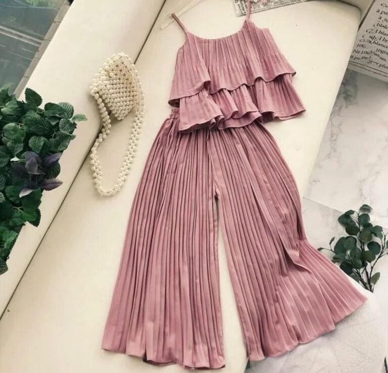 Dusty Rose Pleated Ruffle Cami & Wide-Leg Palazzo Pants Co-Ord Set
