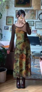 90s Floral Mesh Slip Midi Dress – Rose Print