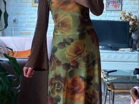 90s Floral Mesh Slip Midi Dress – Rose Print