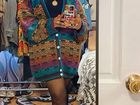90s Style Multicolour Chunky Knit Oversized Cardigan