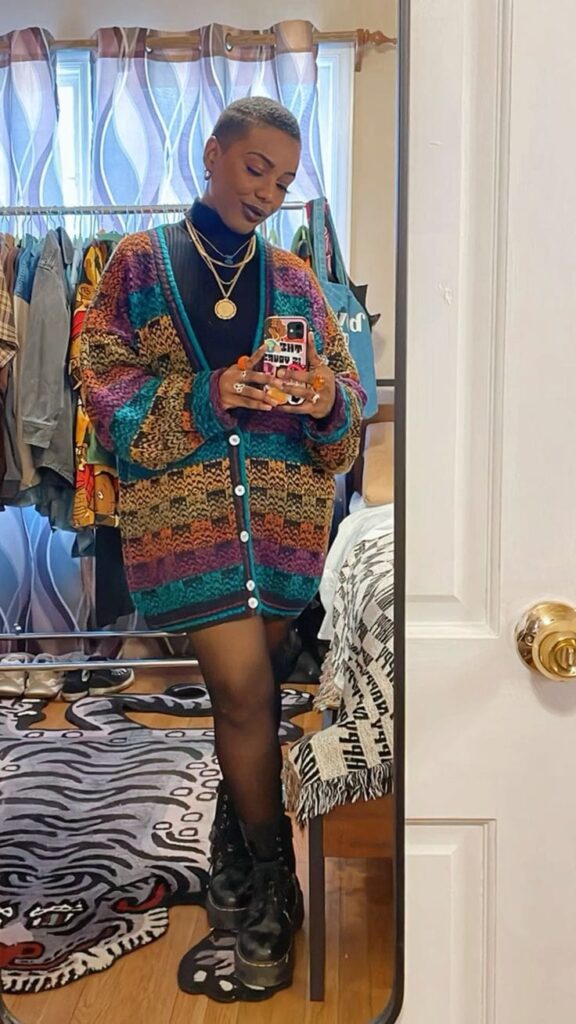 90s Style Multicolour Chunky Knit Oversized Cardigan