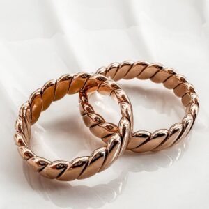 9ct Gold Twisted Band Rings — Pair, Hallmarked