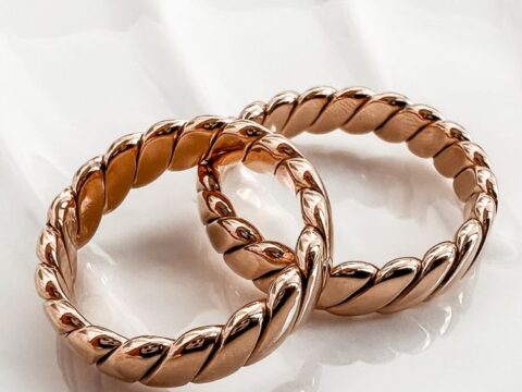 9ct Gold Twisted Band Rings — Pair, Hallmarked