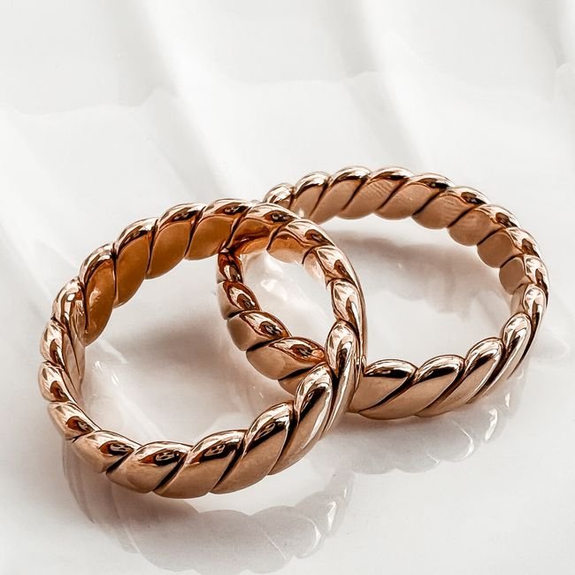 9ct Gold Twisted Band Rings — Pair, Hallmarked