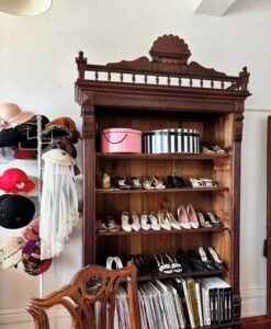 Antique Carved Wood Display Cabinet / Open Bookcase