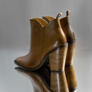 Tan Leather Heeled Ankle Boots — Size 6