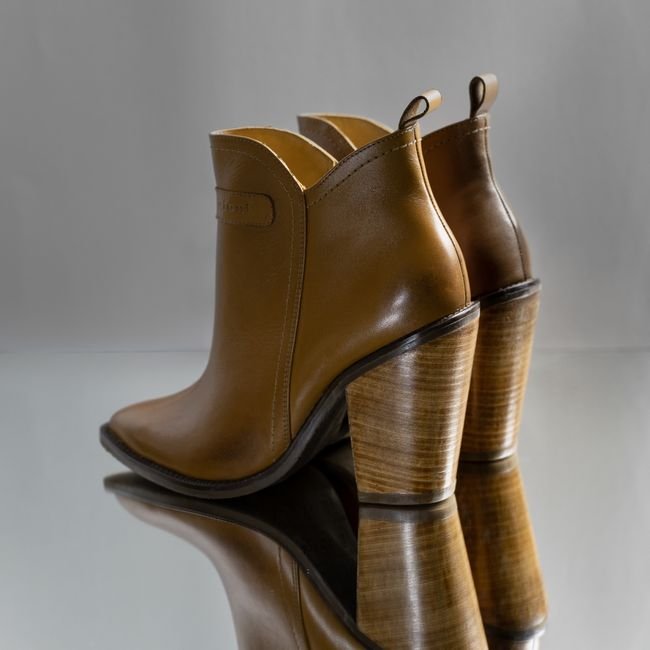 Tan Leather Heeled Ankle Boots — Size 6