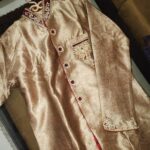 Premium Golden Designer Sherwani with Red Pajama