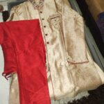 Premium Golden Designer Sherwani with Red Pajama