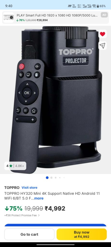 Toppro projector 4k with all OTT and Android apps 300inch display