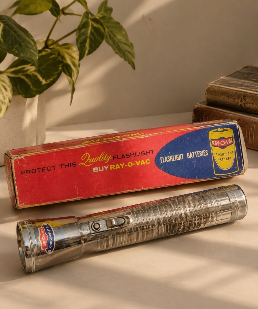 50-Year-Old Vintage American Ray-O-Vac Flashlight with Original Box
