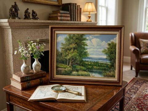 Vintage Antique Landscape Painting | Classic Framed Countryside Artwork