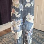 One-of-a-Kind Upcycled Patchwork Railroad Stripe Denim Overalls. Size Md