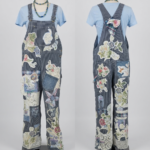 One-of-a-Kind Upcycled Patchwork Railroad Stripe Denim Overalls. Size Md
